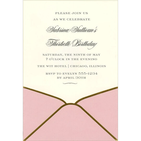 Pink with Gold Trim Die-cut Pocket Invitations